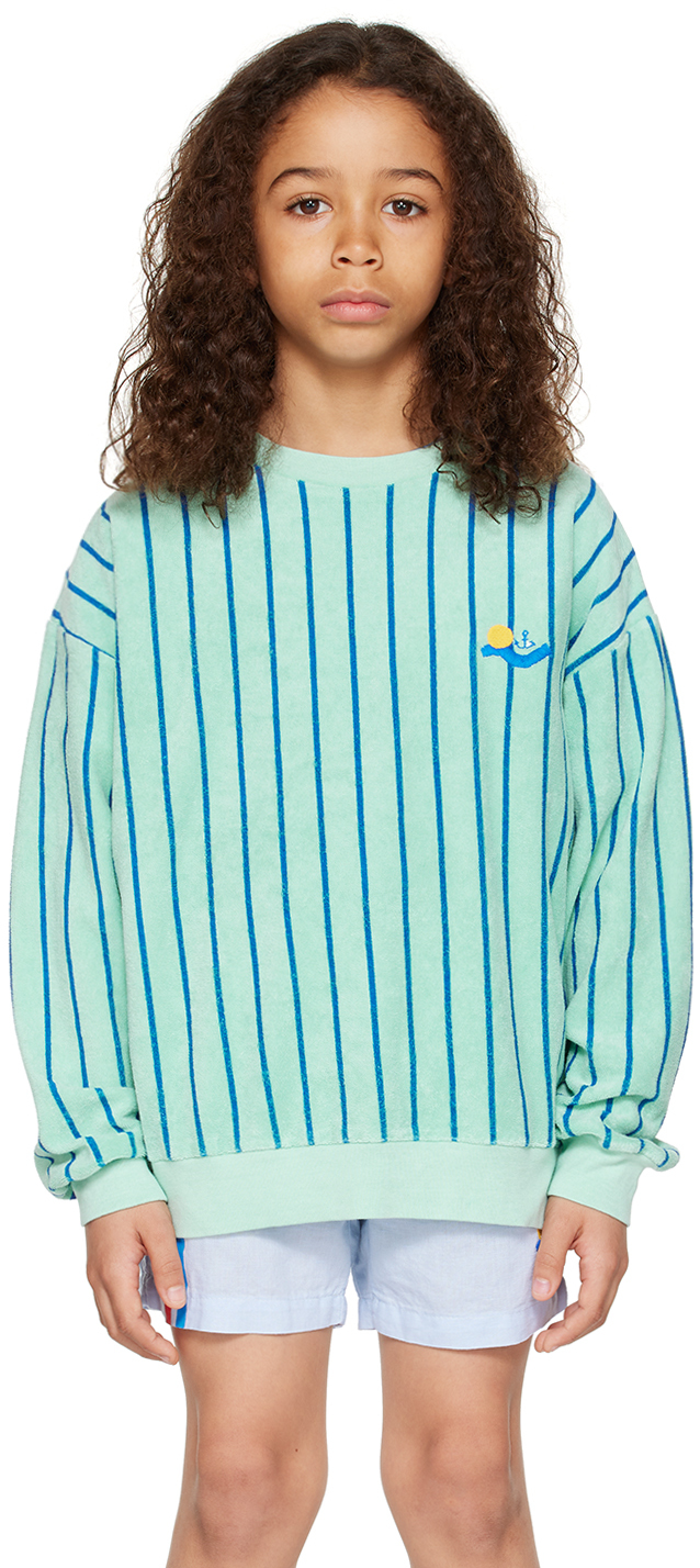 Bonmot Organic Kids Blue Striped Sweatshirt In Dusty Aqua