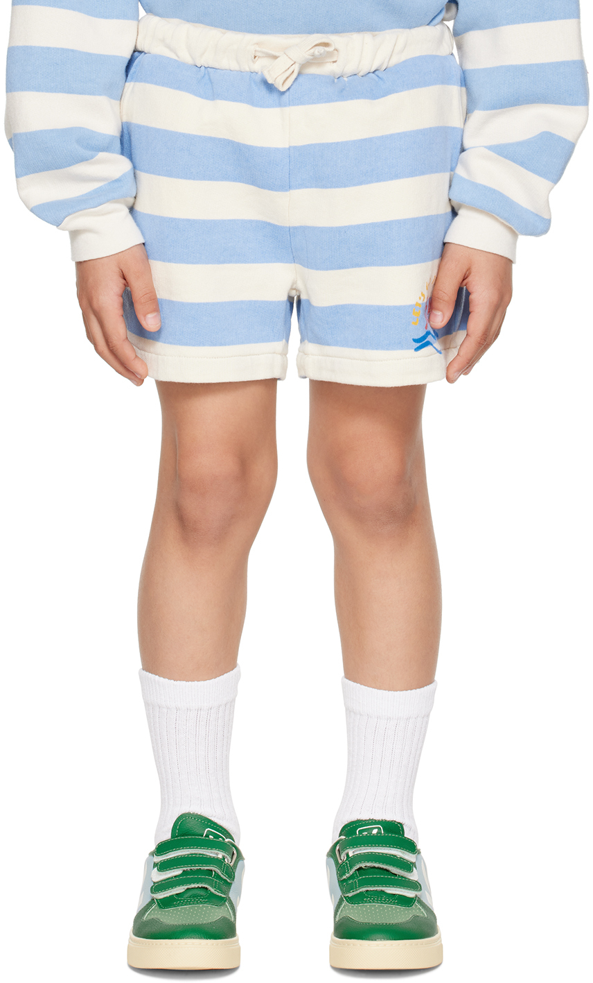 Bonmot Organic Kids Blue & Off-white Striped Shorts In Light Blue