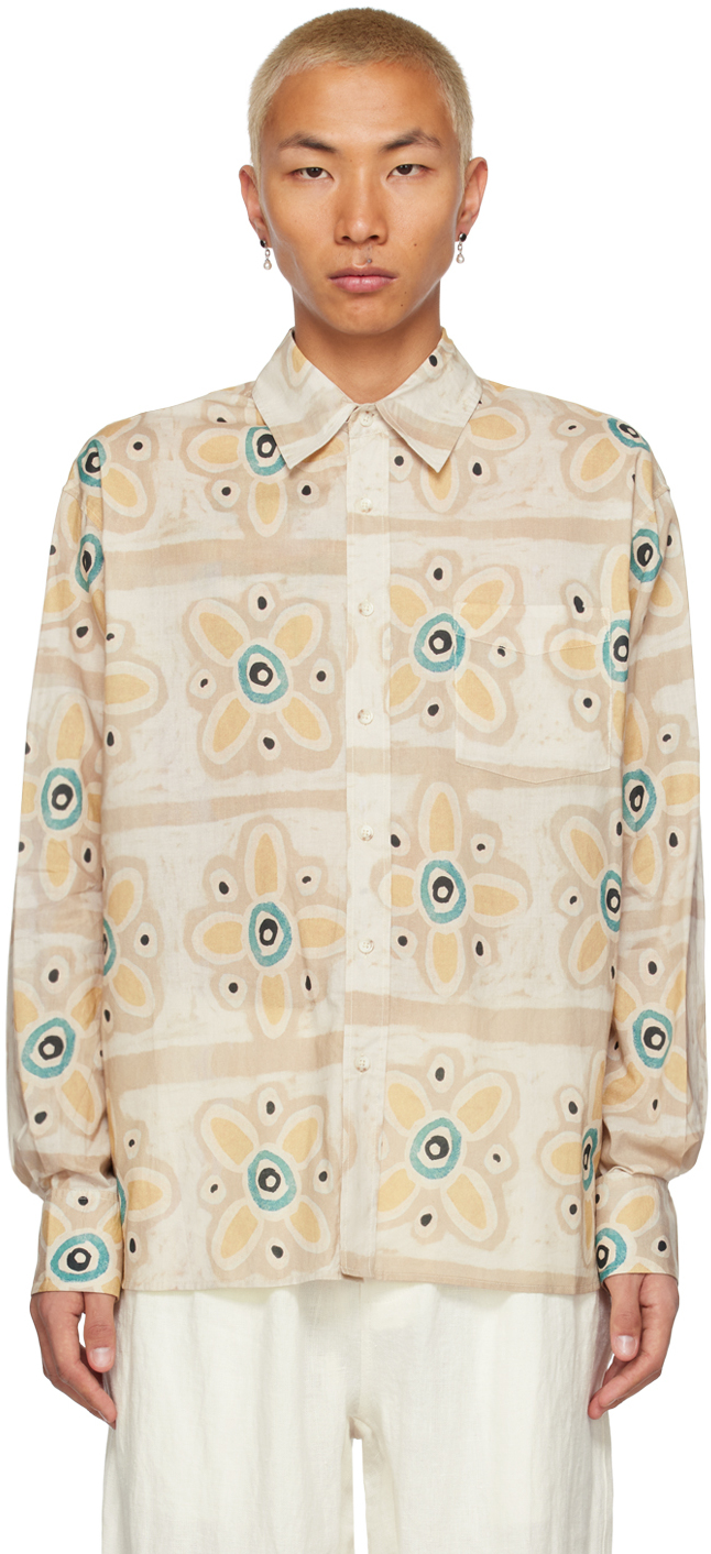 Commas Floral-print Cotton-poplin Shirt In Neutrals
