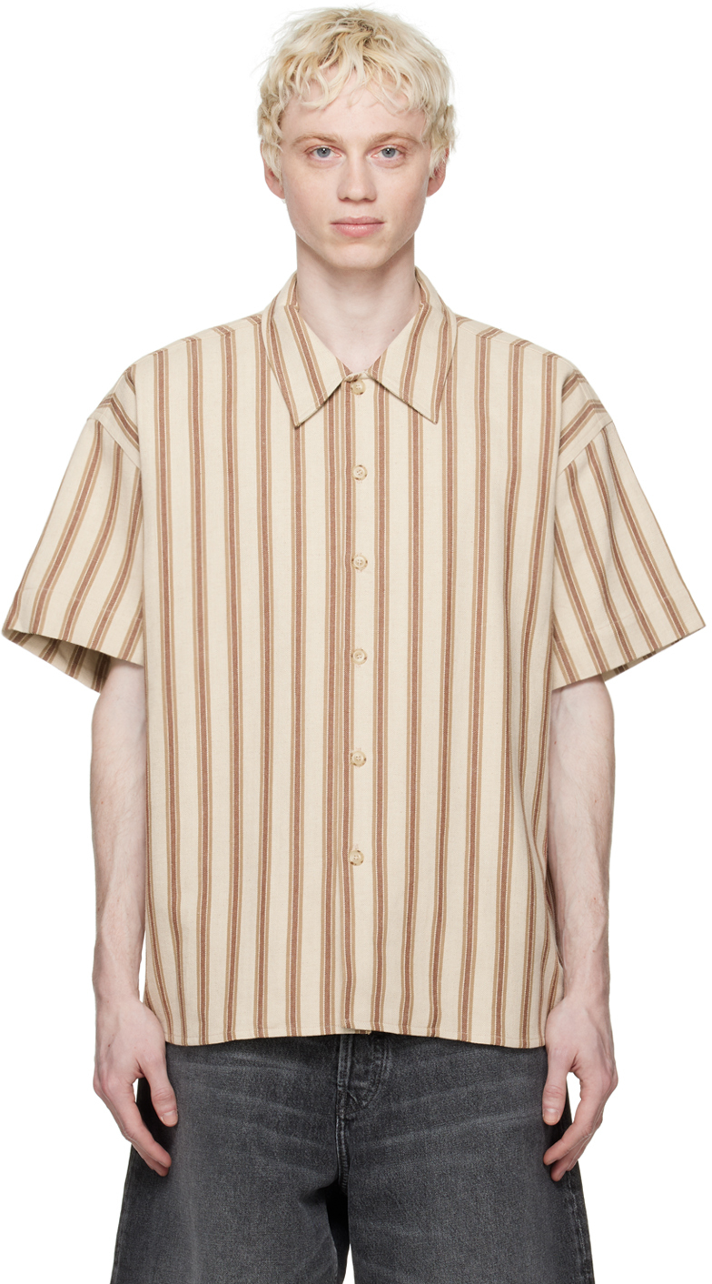 Commas Striped Cotton And Linen Shirt In Mocha Stripe