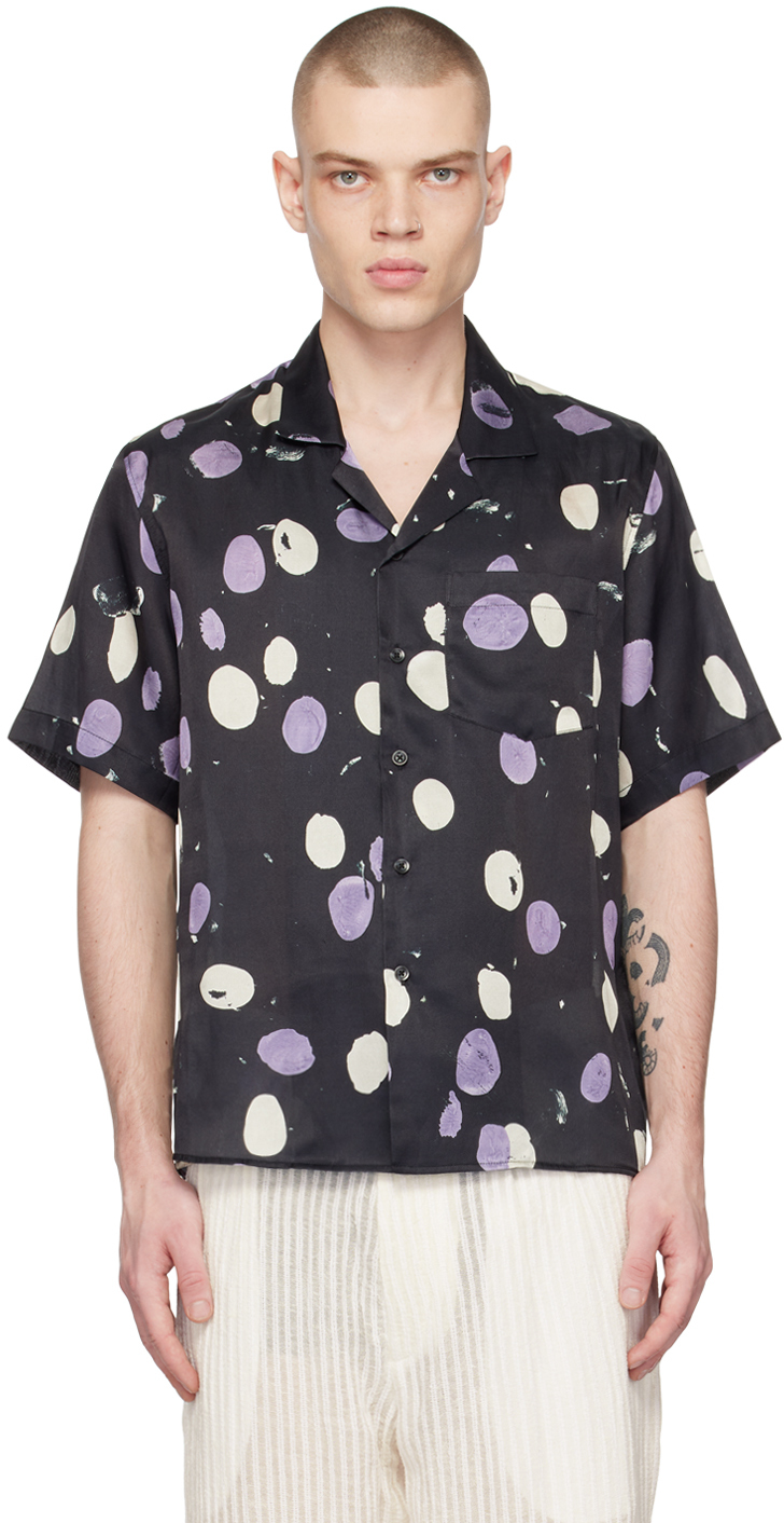 Commas Painted Polka Dot Camp Collar Silk Shirt In Black