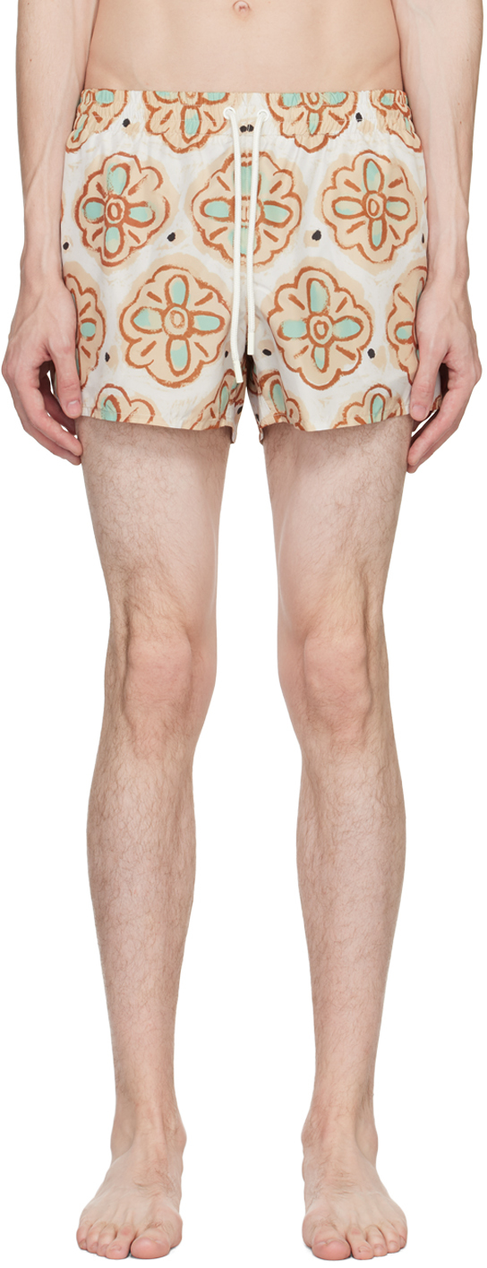 Commas Painted Flower Swim Shorts In Neutrals