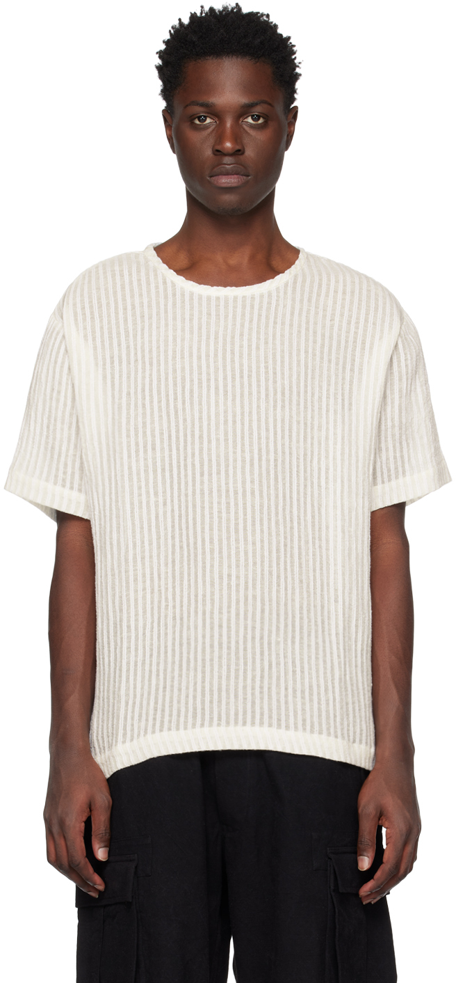 Sheer-stripe Linen-blend T-shirt In White