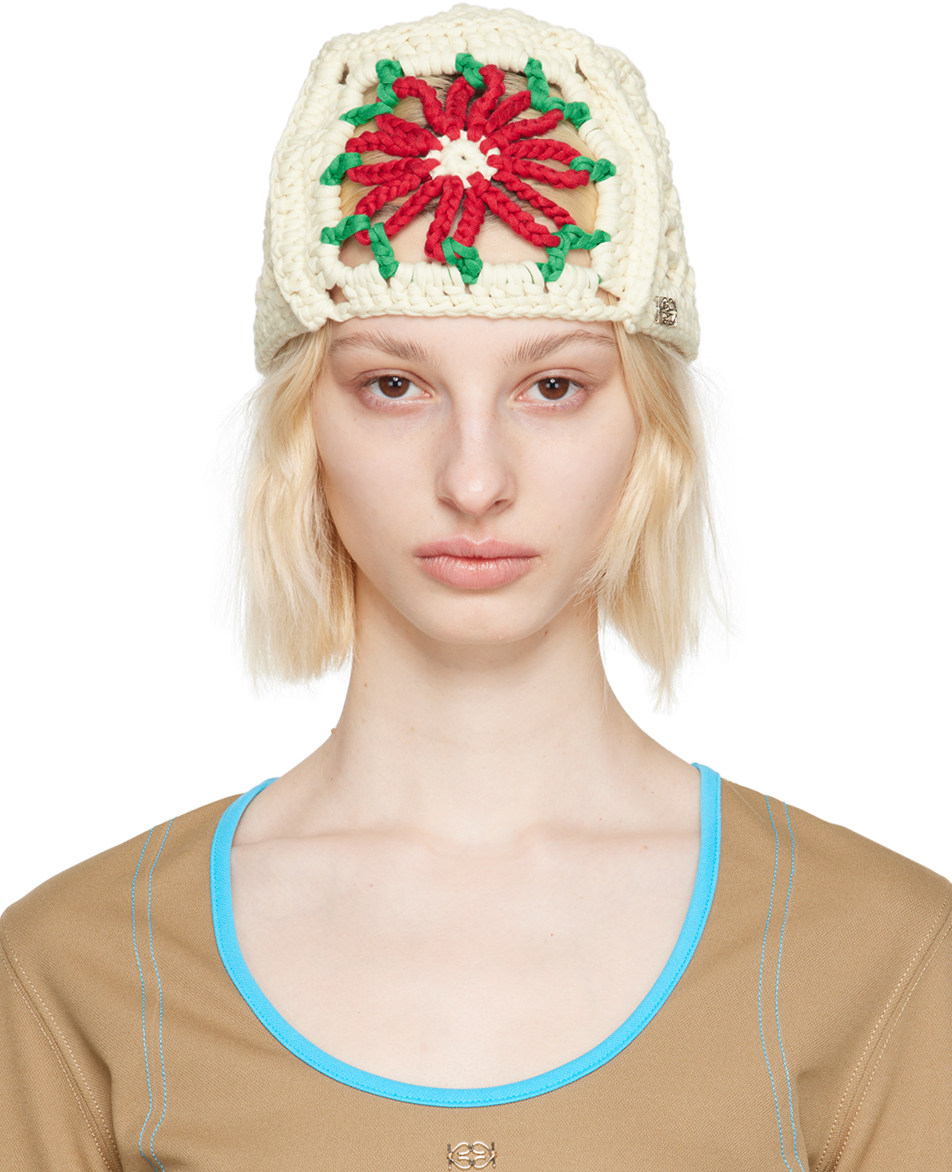 Off-White Flower Beanie by Kijun on Sale