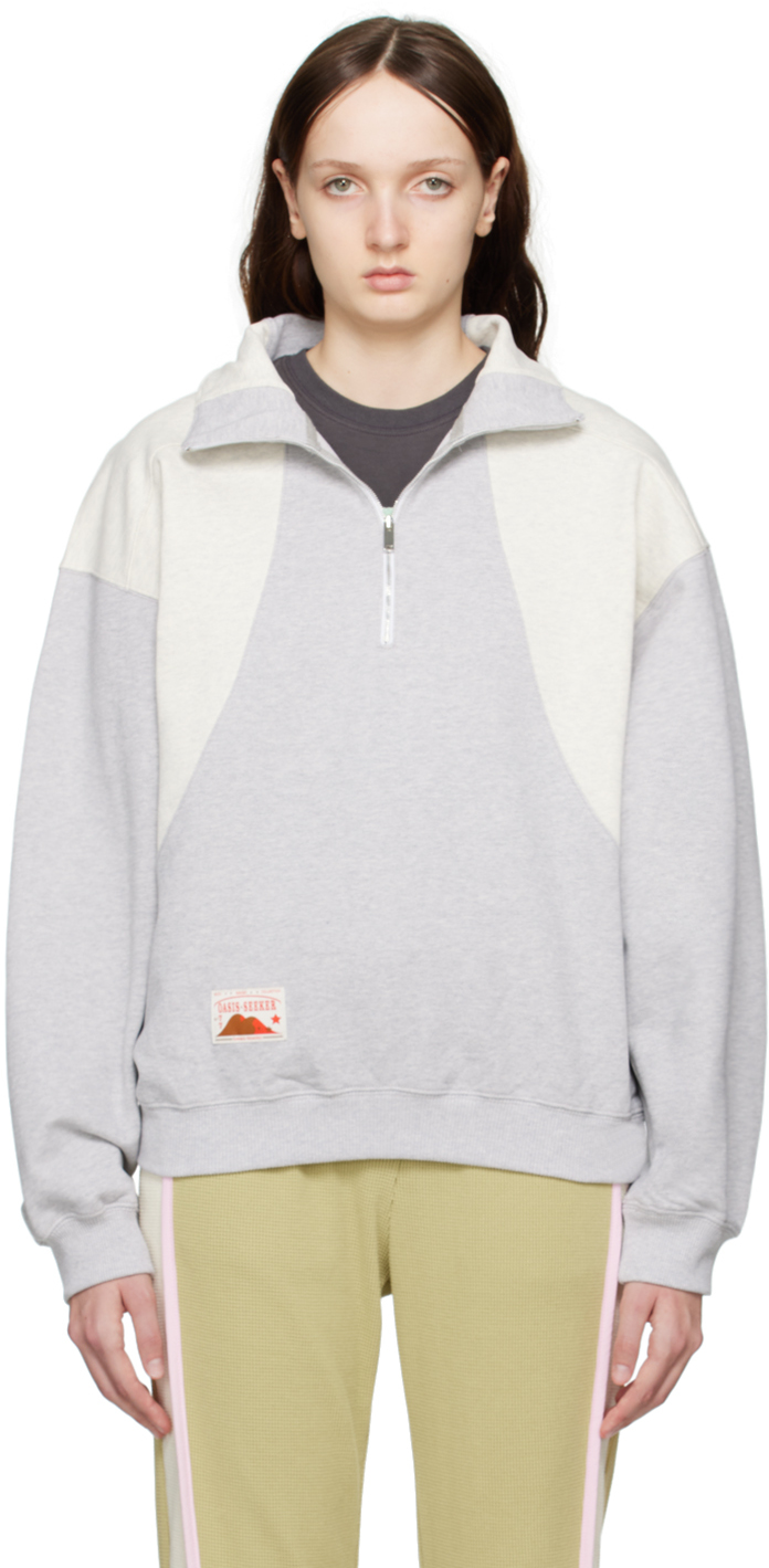 Kijun: Gray Paneled Sweatshirt | SSENSE Canada