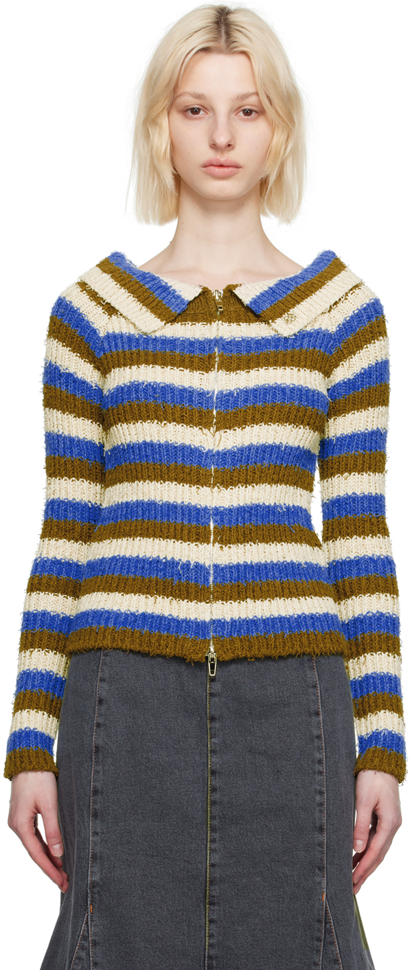 Kijun Brown & Blue Off-Shoulder Sweater