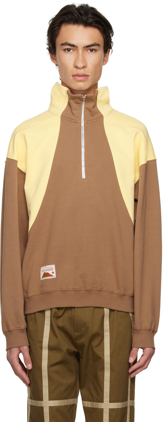 Kijun Ssense Exclusive Brown & Yellow Half-zip Sweatshirt In Camel Yellow