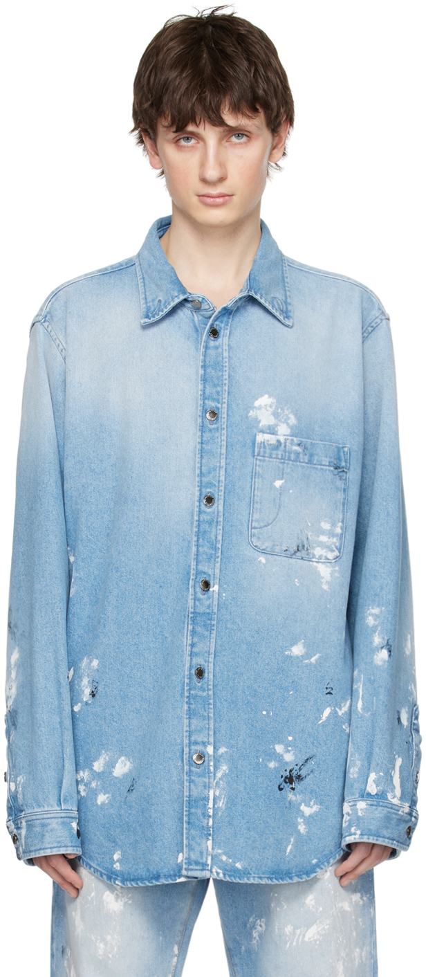 Shop Darkpark Blue Victor Denim Shirt In Light Wash Marble Lm