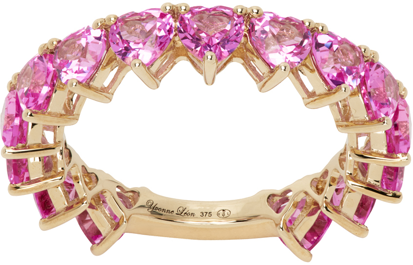 Yvonne Léon Gold & Pink Multi Heart Alliance Ring