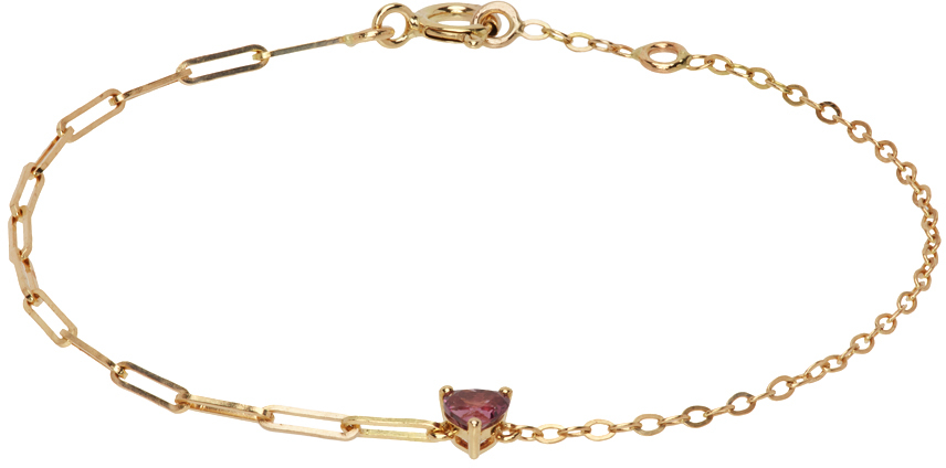 Yvonne Léon Gold & Pink Solitaire Caur Bracelet