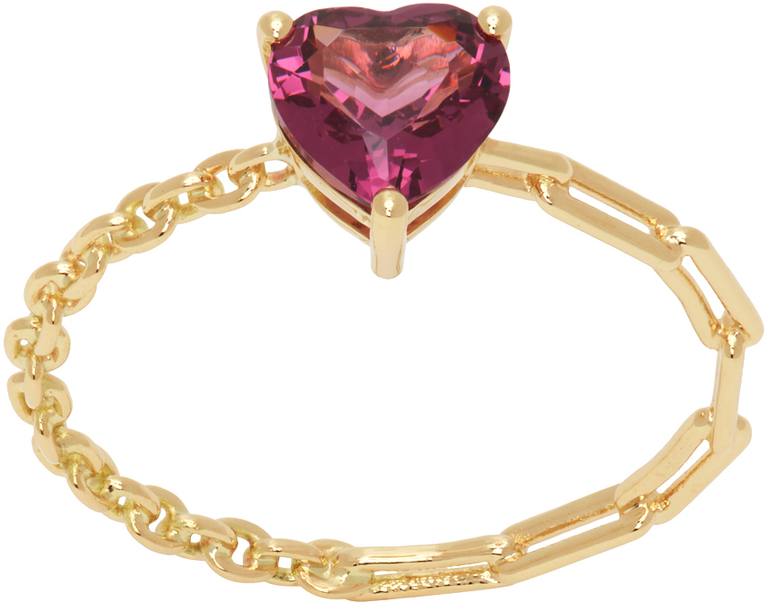 Yvonne Léon Gold & Pink Solitaire Caur Ring