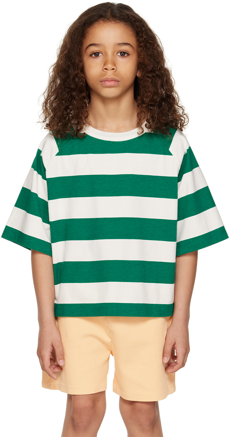 Daily Brat Kids Green & Off-white Striped T-shirt In Summer Green