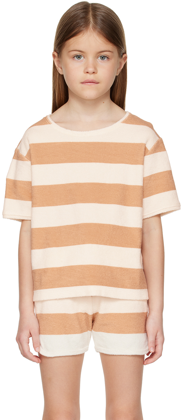 Daily Brat Kids Brown & White Striped T-shirt In Pale Stone