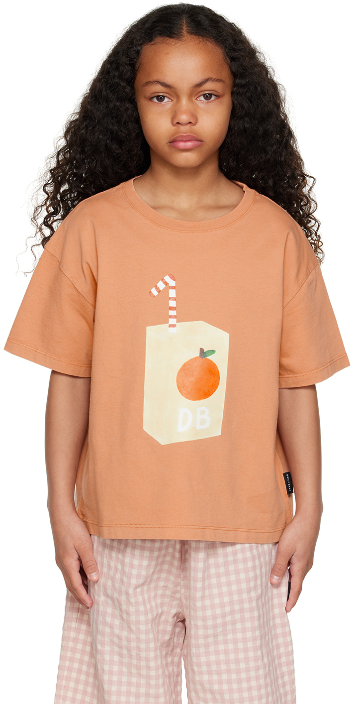 Daily Brat Kids Orange Drizzle Juice T-shirt In Pale Stone