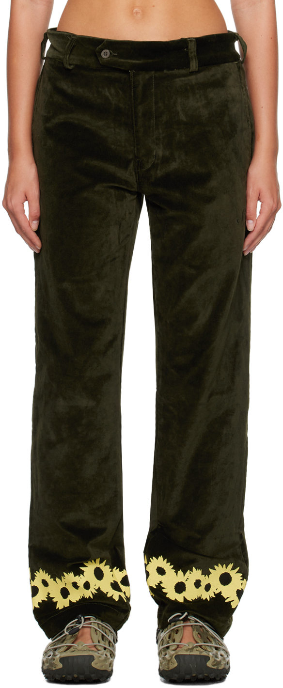 Saintwoods Green Flower Trousers In Moss Green