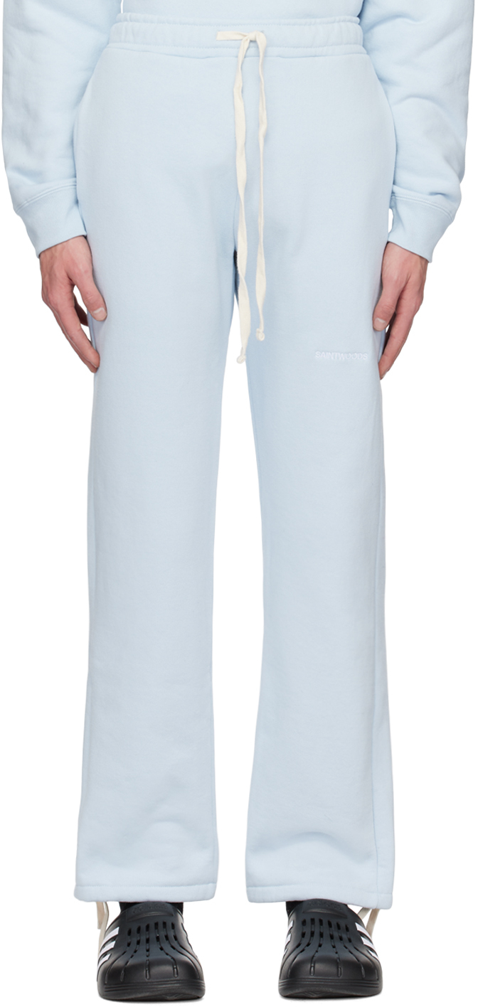 Saintwoods Blue Embroidered Lounge Pants In Powder Blue