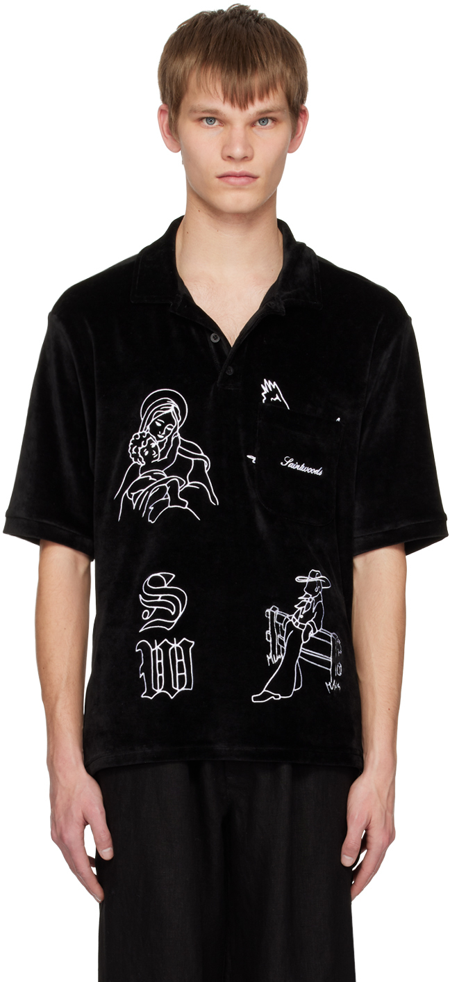Shop Saintwoods Black Embroidered Polo