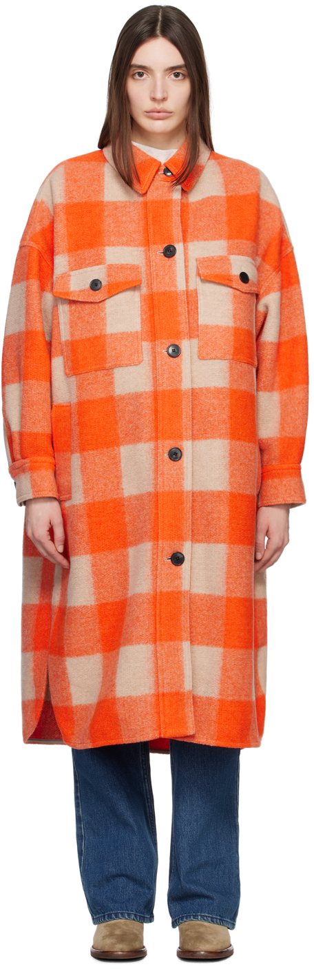 Isabel Marant Étoile Fontizi Printed Wool Coat In Orange