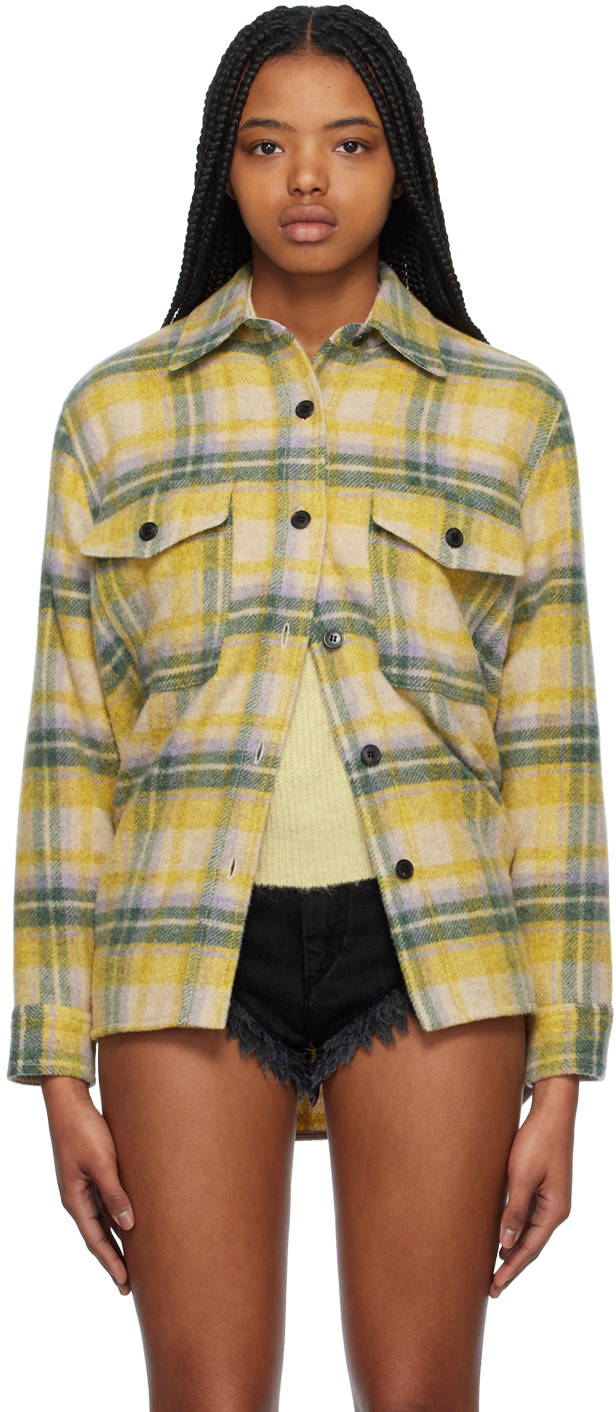 Isabel Marant Étoile Faxon格纹羊毛衬衫式夹克 In Yellow,green