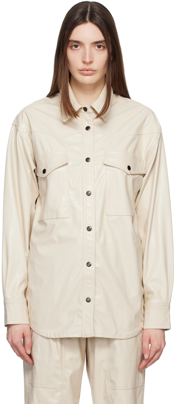 Shop Isabel Marant Étoile Off-white Berny Faux-leather Shirt In 20ck Chalk