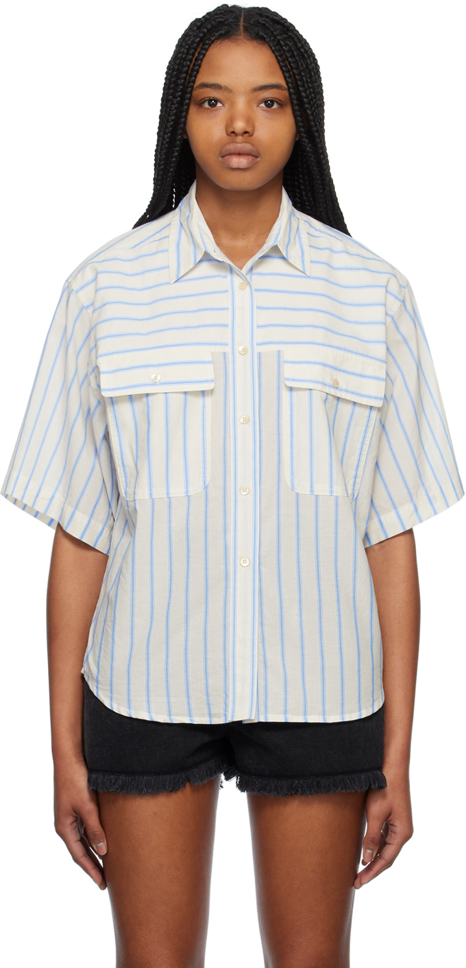 Shop Isabel Marant Étoile Off-white Nulenci Shirt In Ecbu Ecru/blue
