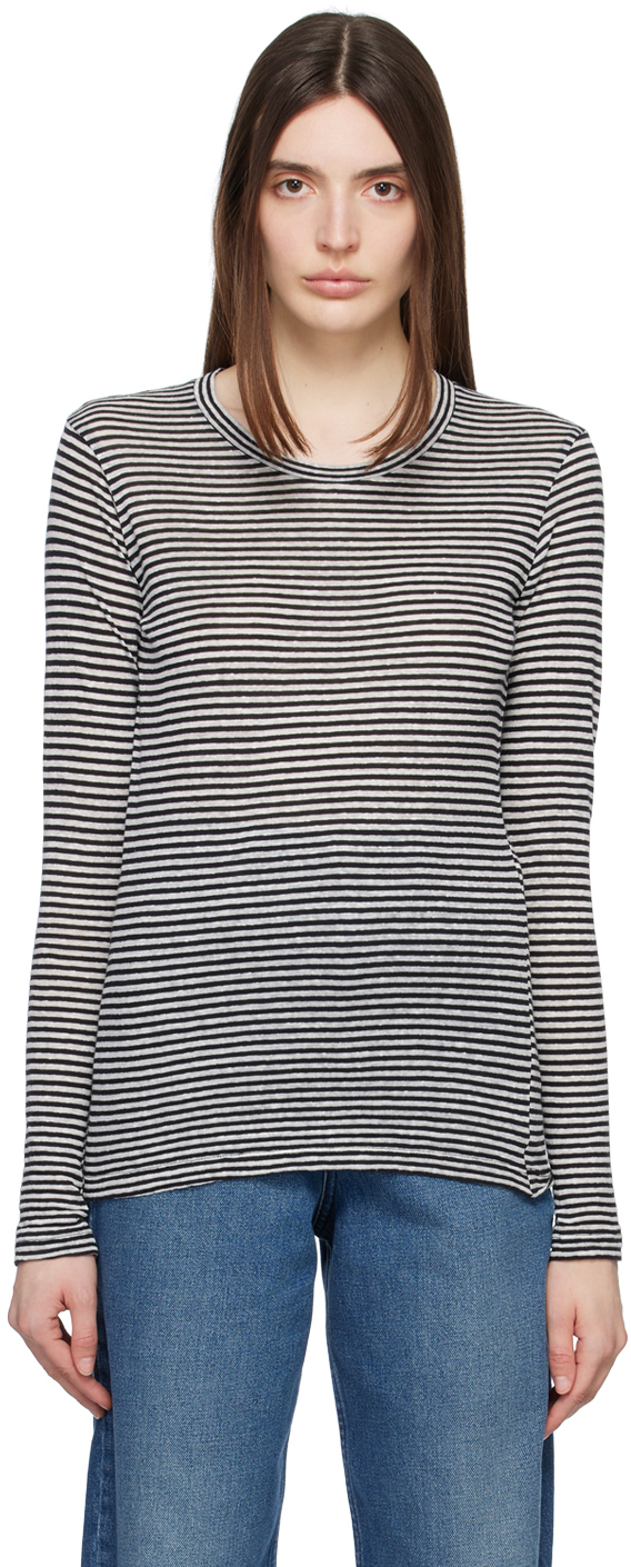 Isabel Marant Étoile White & Black Kaaron Long Sleeve T-shirt In 23ec Ecru