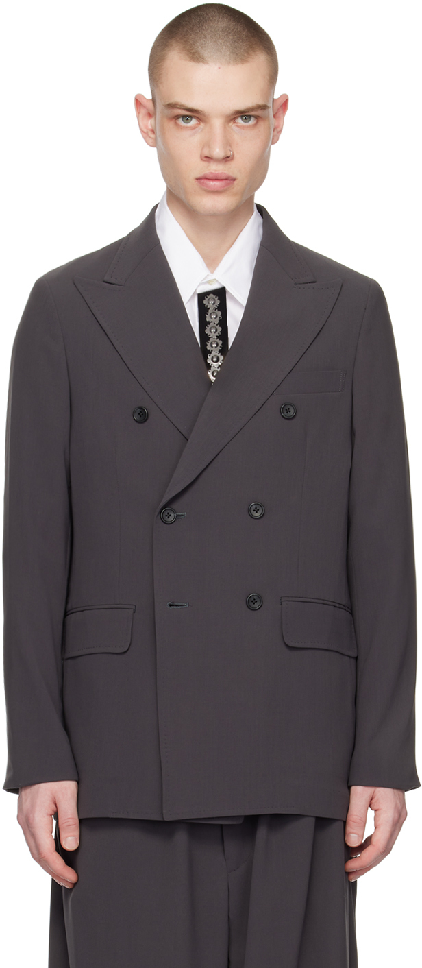 RAINMAKER KYOTO: Gray Double-Breasted Blazer | SSENSE Canada