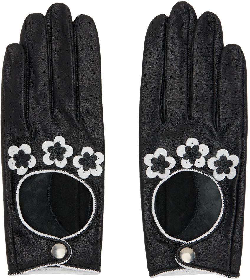 Ernest W. Baker Black Floral Gloves In Black&white | ModeSens