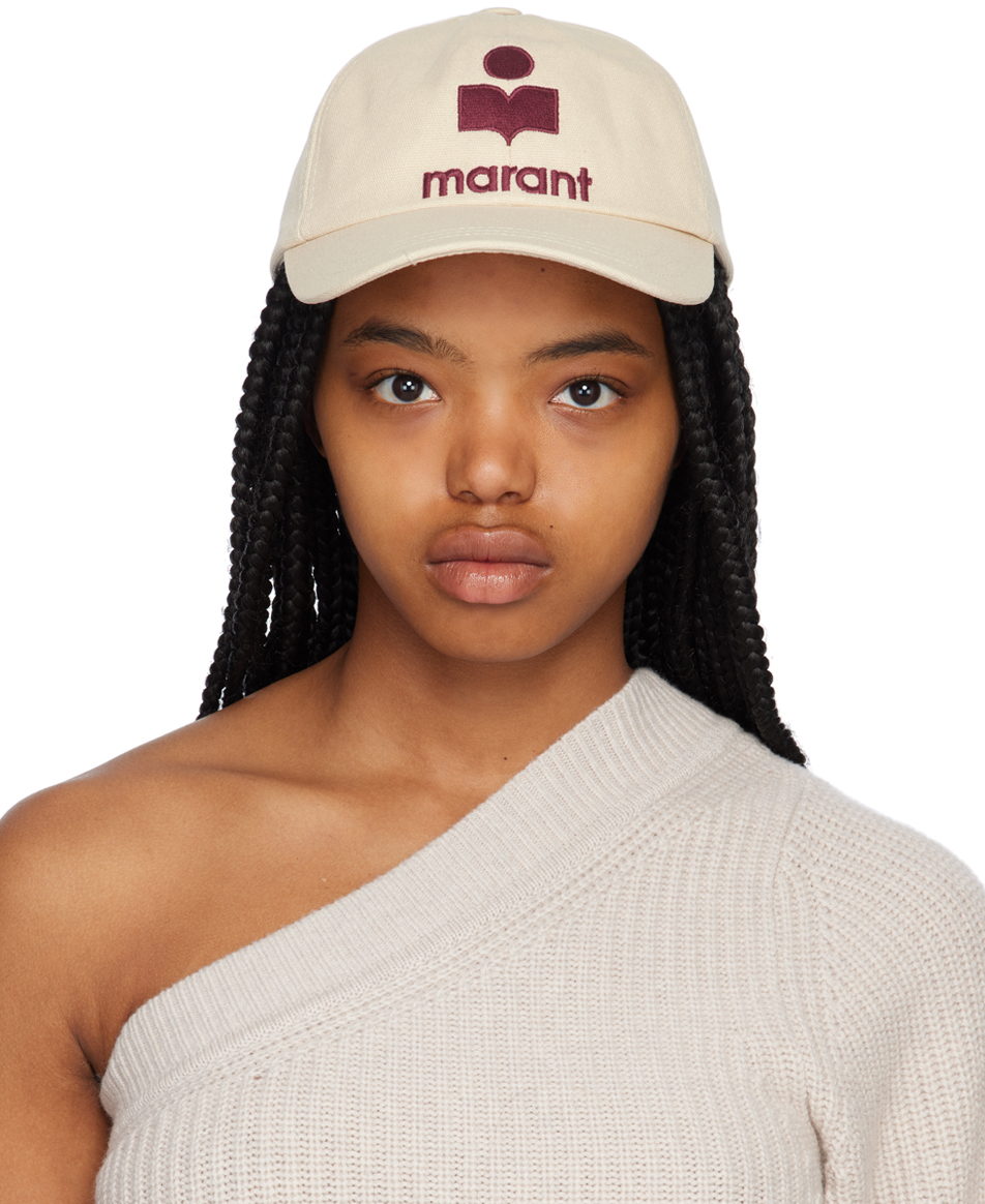 Isabel Marant White & Red Tyron Cap In Ecrd Ecru/red