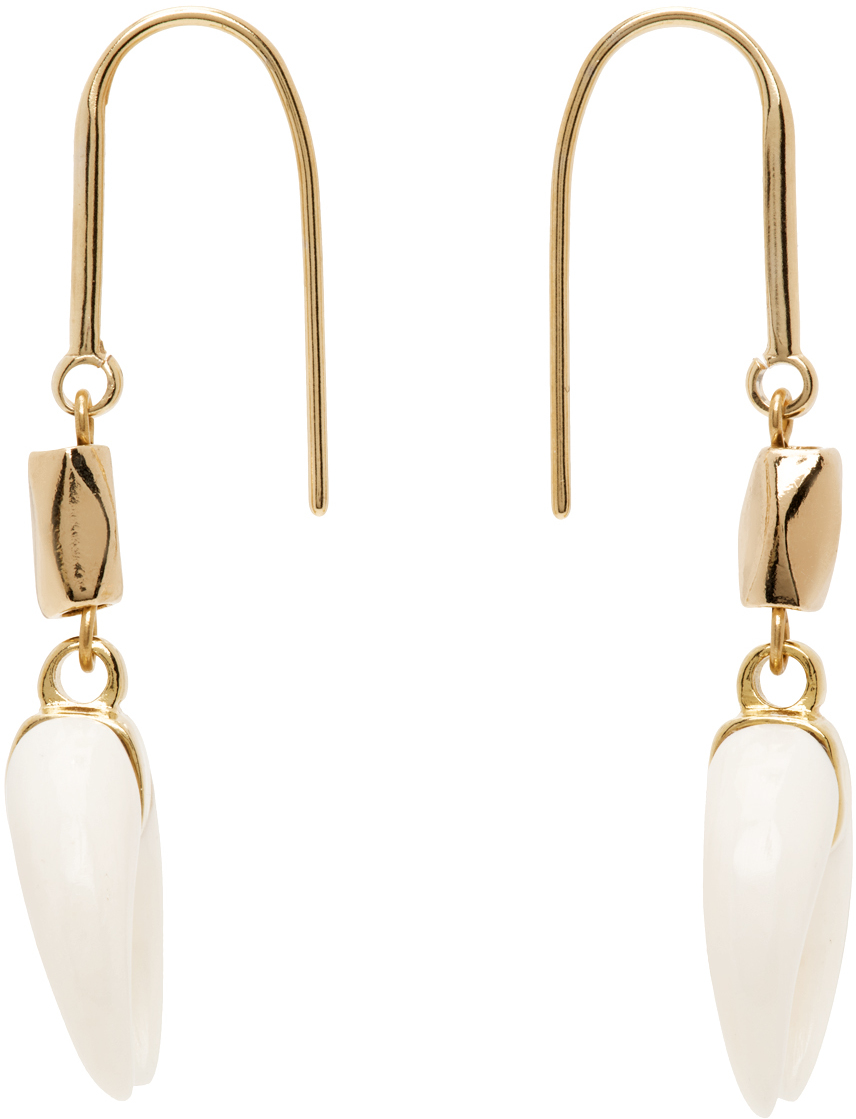 Isabel Marant Gold & White Aimable Earrings In 23ec Ecru