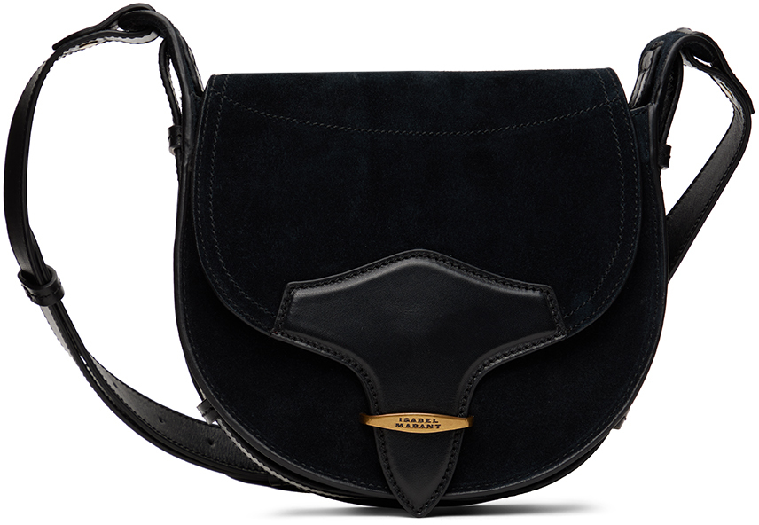 Isabel Marant Botsy Small Leather-trimmed Two-tone Suede Shoulder Bag In Black