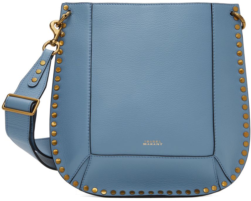 Isabel Marant Oskan Studded Grainy Leather Shoulder Bag In Faded Blue