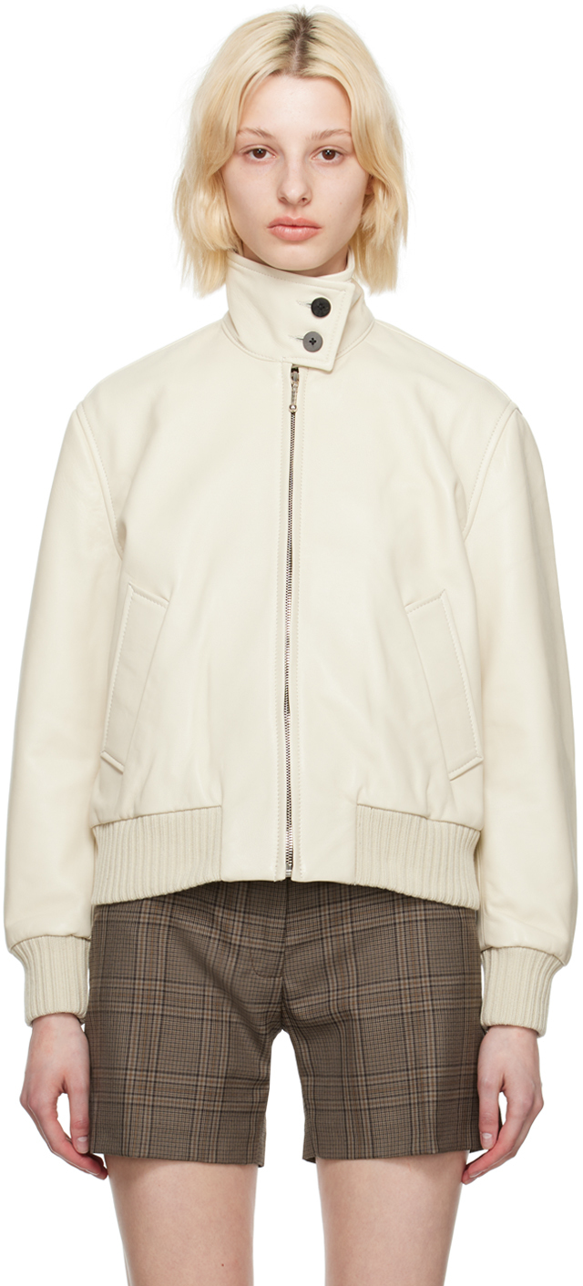 Ernest W Baker Off-white Harrington Leather Jacket In Beige
