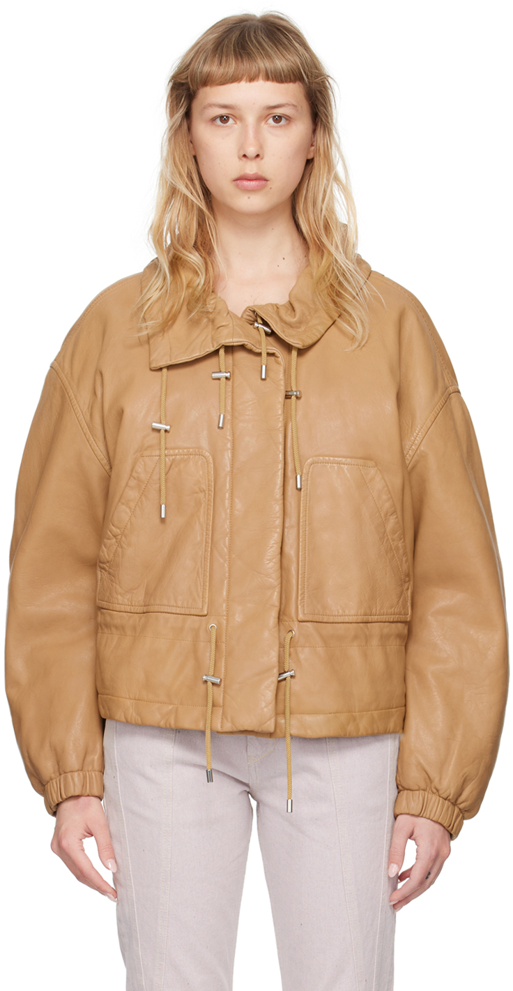 Shop Isabel Marant Beige Akiras Leather Bomber Jacket In 23nl Natural