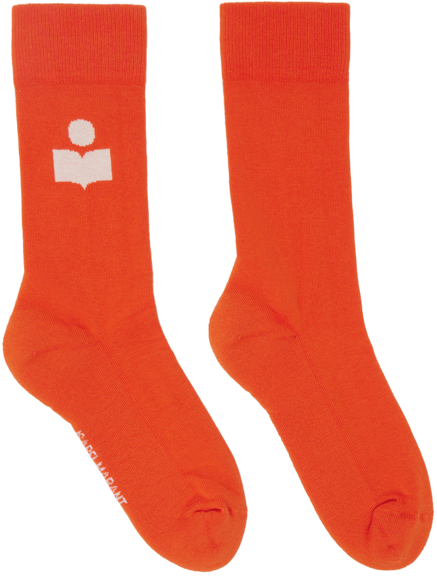 Isabel Marant Logo印花针织袜 In Orange