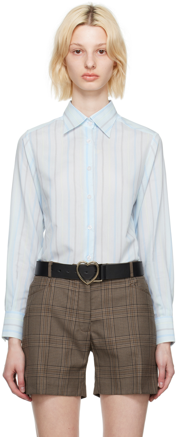 Ernest W Baker Blue Pinstripe Shirt In Light Blue Pin Strip