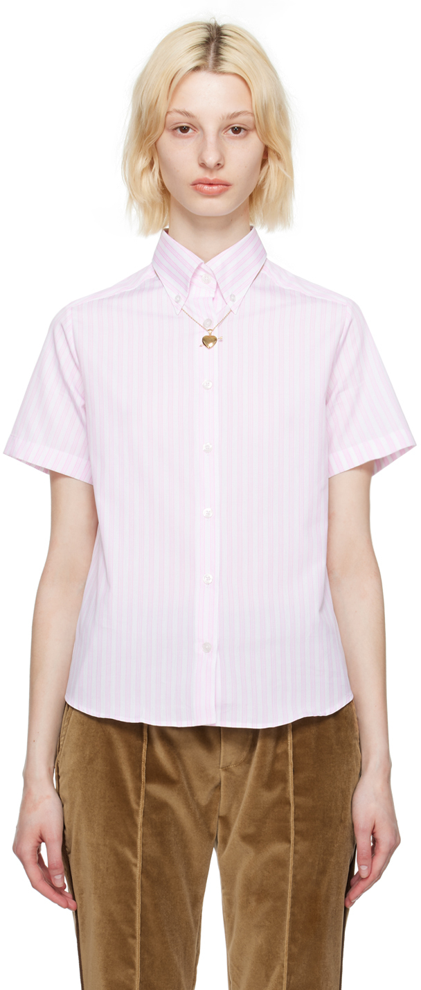Ernest W Baker Pink & White Pinstripe Shirt In Light Pink Pin Strip