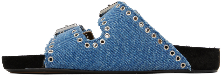 Isabel Marant Lennyo Denim Dual-buckle Sandals In 30lu Light Blue