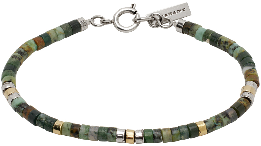 Isabel Marant Green Beaded Bracelet In Green/silver