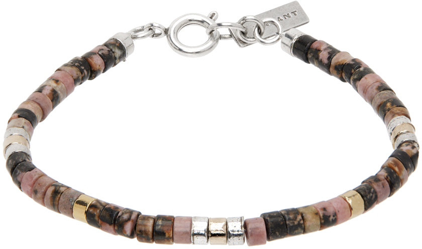 Isabel Marant Brown & Pink Beaded Bracelet In Rosewood / Silver