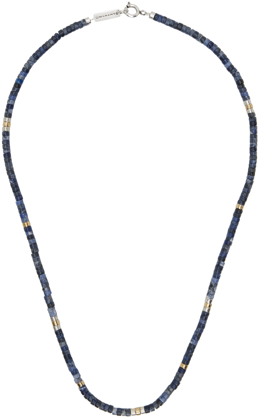 Isabel Marant Men's Collier Beaded Stone Necklace In Faded Blue Silver