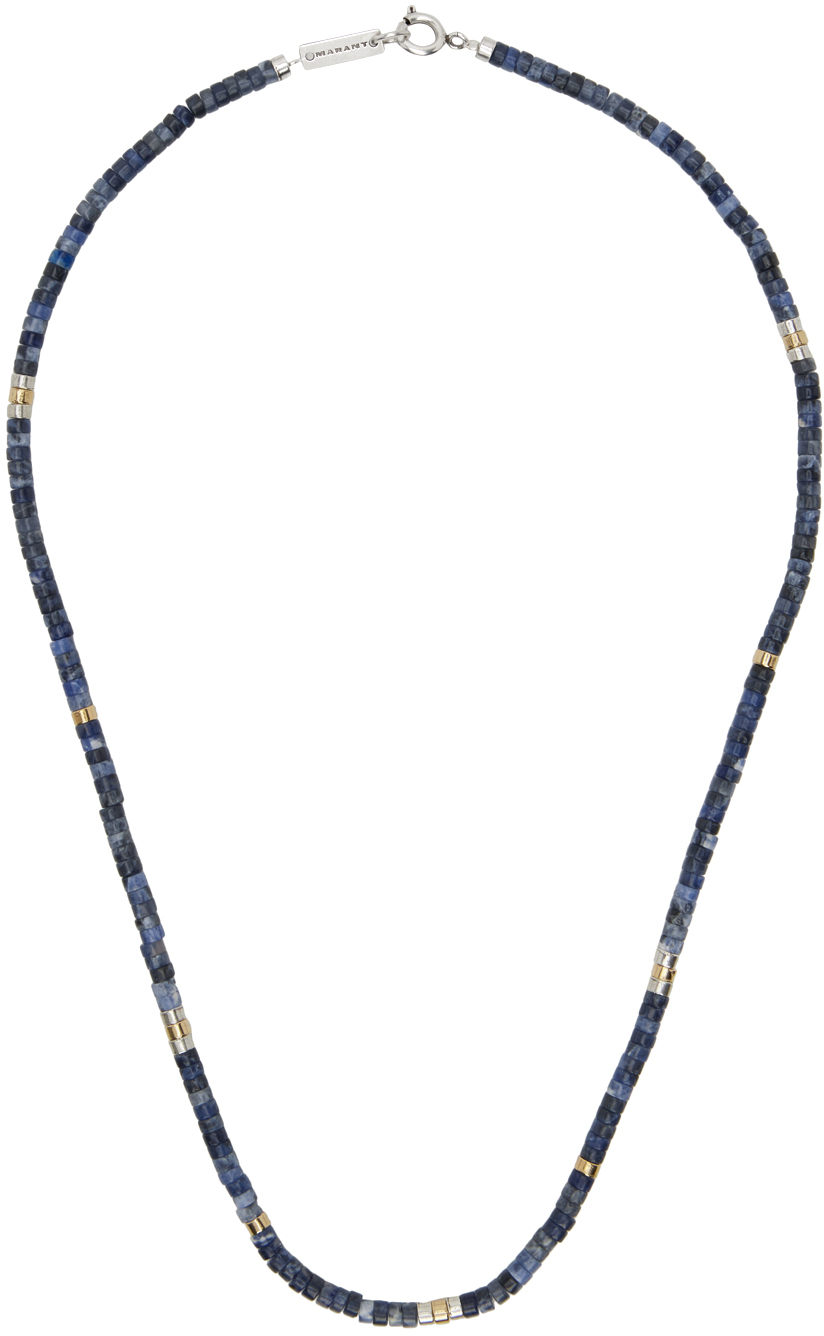 Isabel Marant Men's Collier Beaded Stone Necklace In Faded Blue