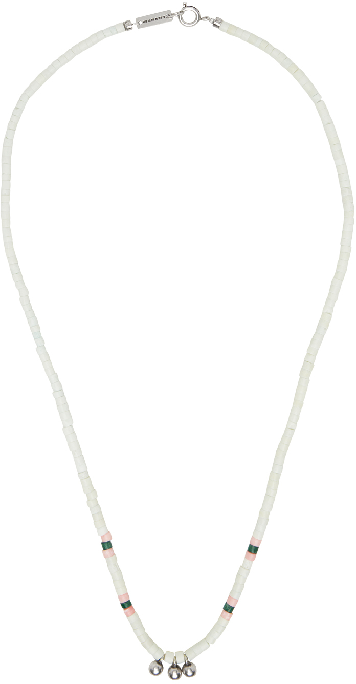 Isabel Marant Off-white Beaded Necklace In Water Green/silver