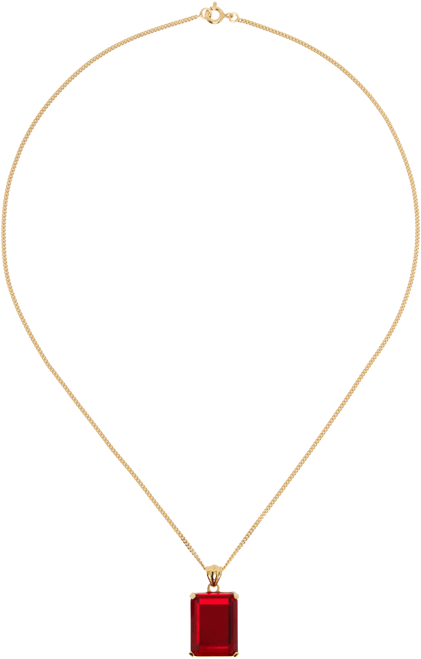 Ernest W. Baker Gold Stone Necklace In Red Stone