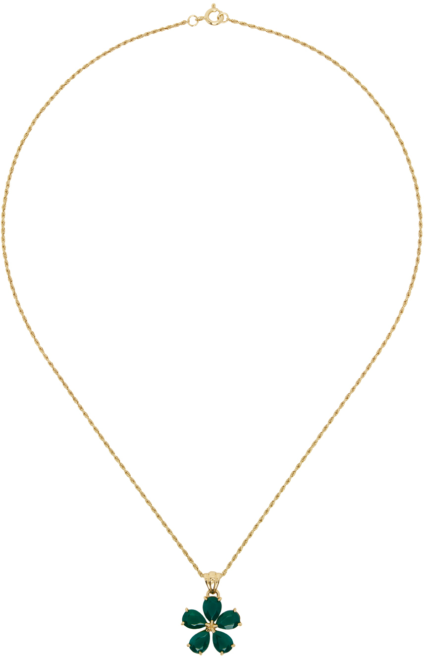 Ernest W. Baker: Gold  Green Mod Stone Necklace SSENSE