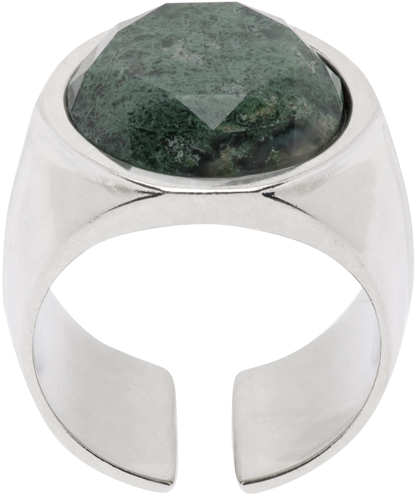 Isabel Marant Silver Alto Ring In Dark Green