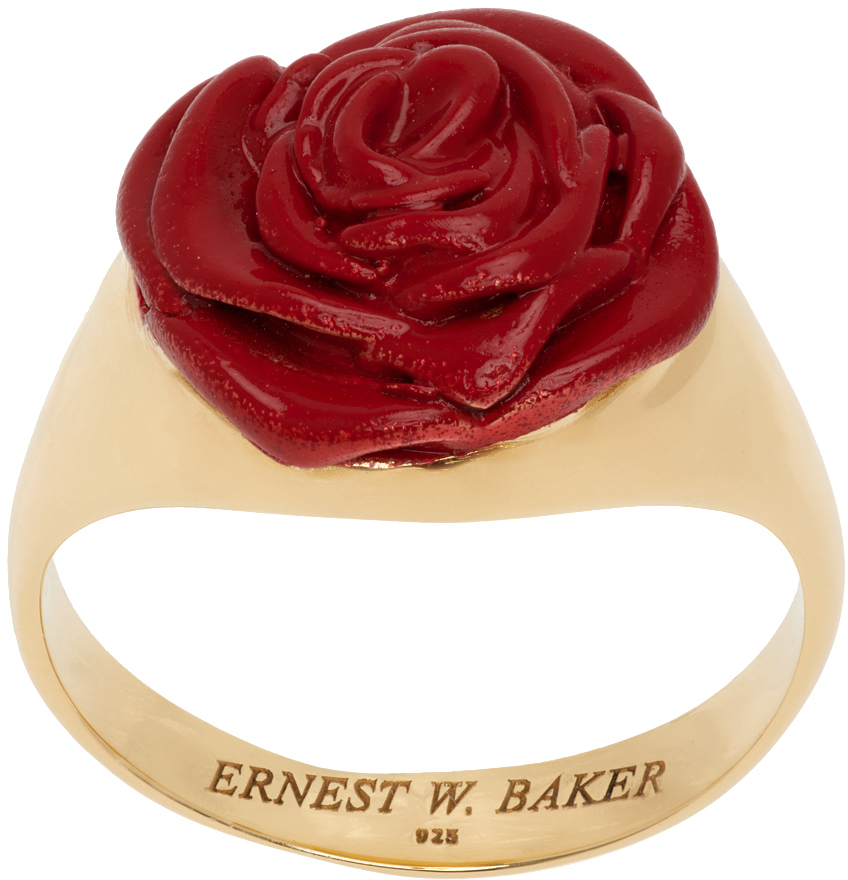 Ernest W Baker Gold & Red Rose Ring
