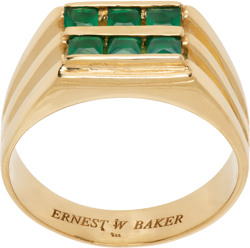 Ernest W Baker Gold & Green Stone Ring