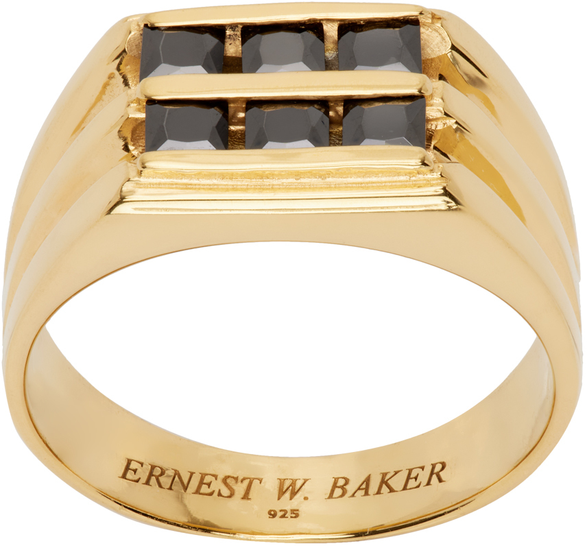 Ernest W Baker Gold Six Stone Ring In Black Stone