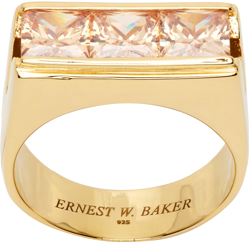 Ernest W Baker Gold Three Stone Ring In Champagne Stone